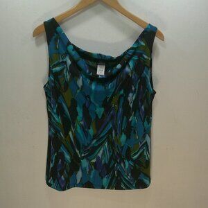 Jostar USA Teal Blue & Black Abstract Stretchy Comfort Colorful Tank Top Size XL